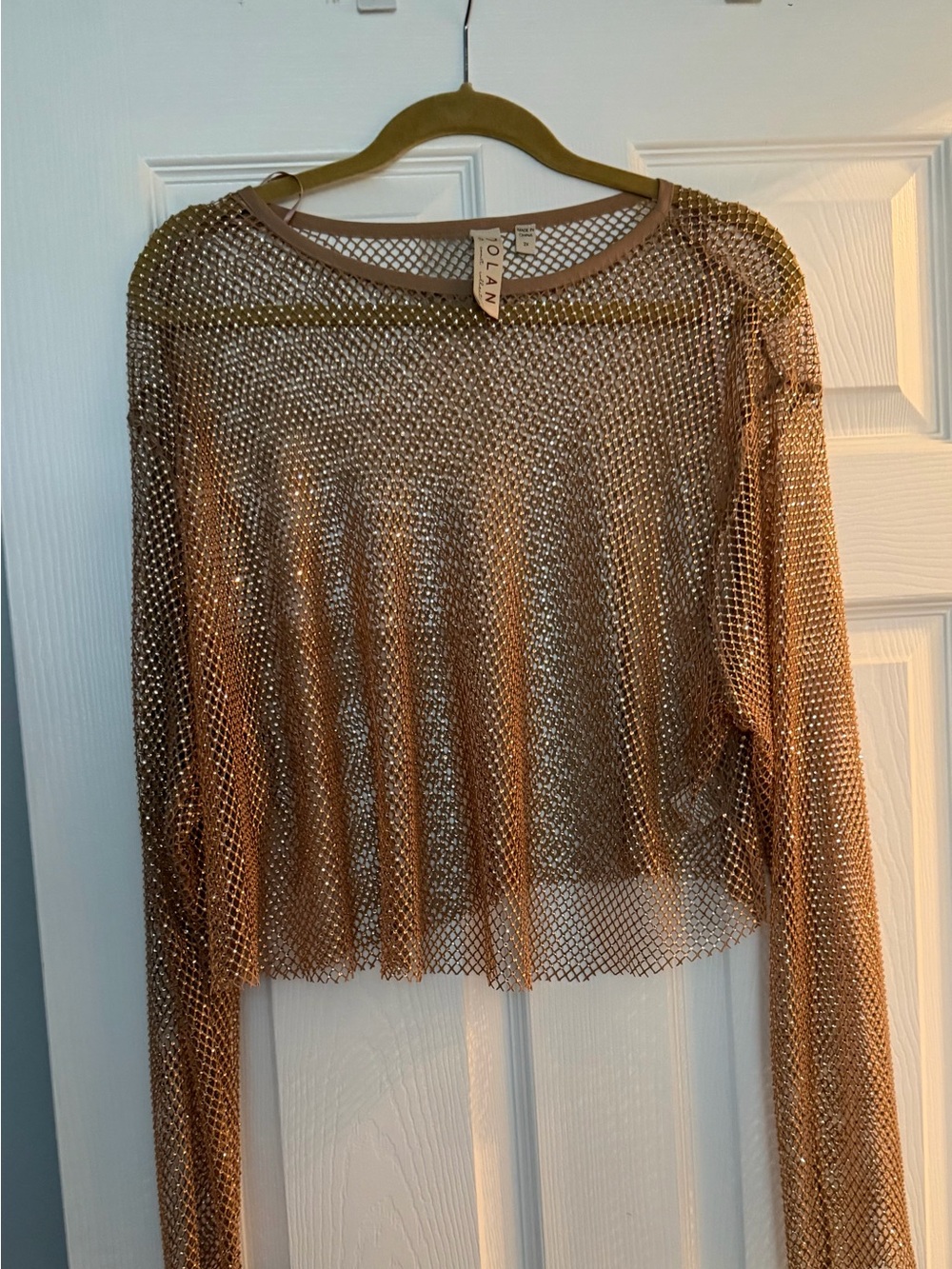 dolan Metallic Gold Mesh Long Sleeve Top